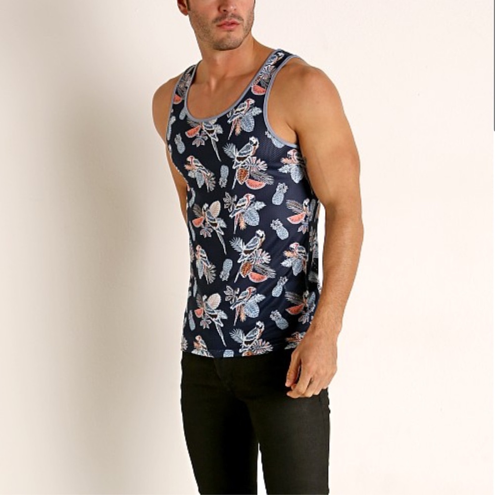 ST33LE men’s printed mesh stretch tank top, size S